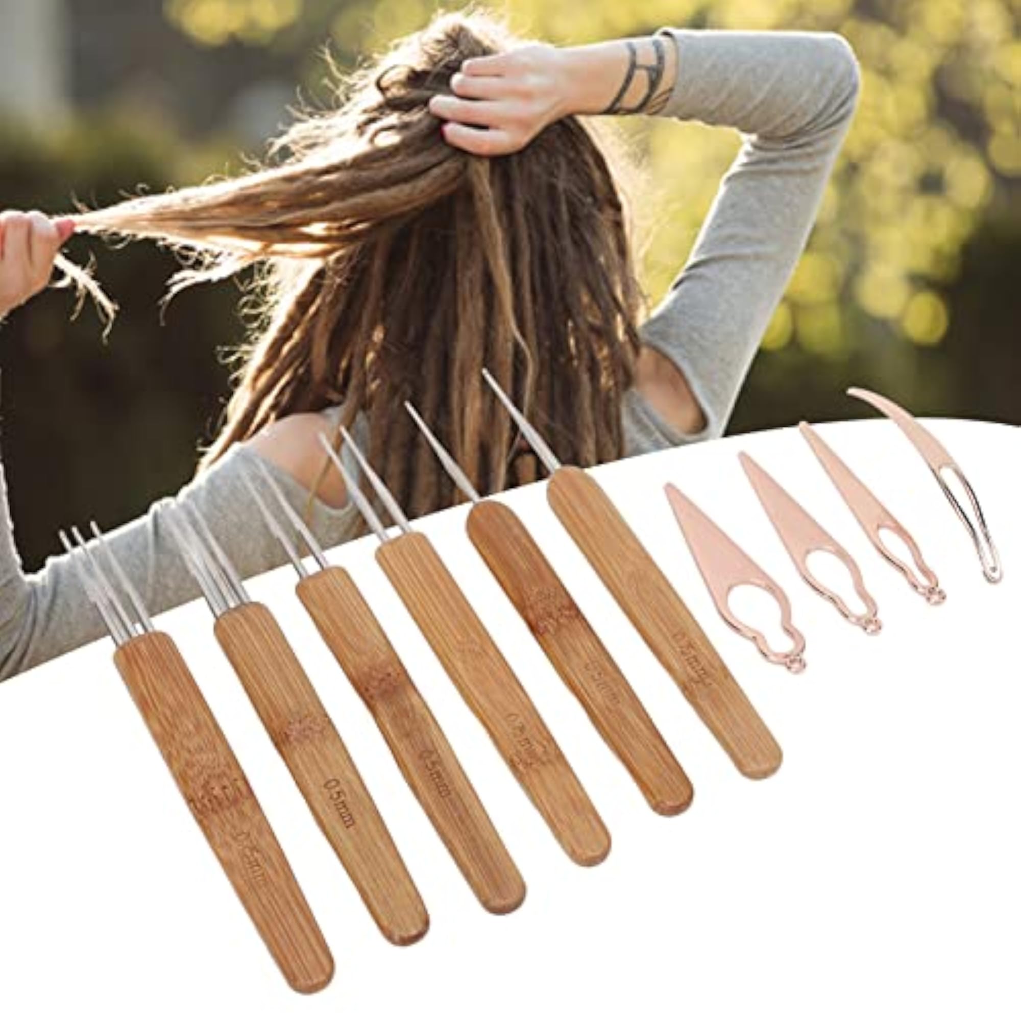 Dreadlocks Crochet Hook, Bamboo Handle Dreadlocks Tool Set